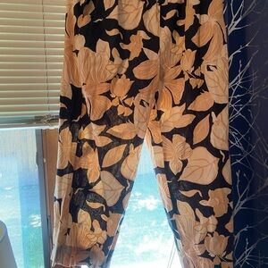 Floral Black and Cream Women's Pants